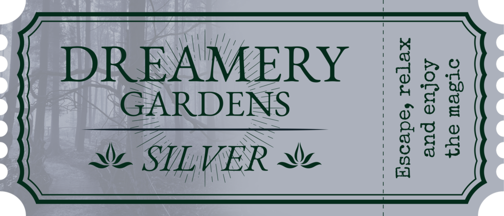 Dreamery Gardens Silver entry ticket featuring an enchanted woodland design and magical forest theme.