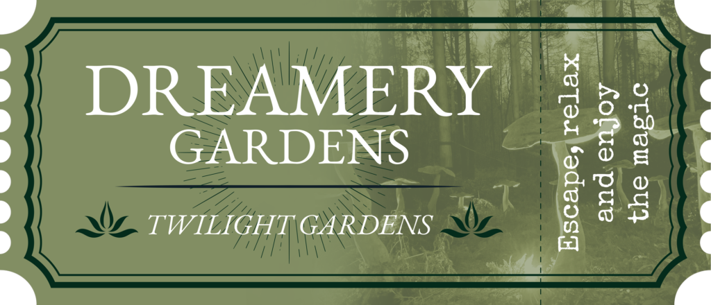 Dreamery Gardens Twilight Gardens ticket featuring enchanted illuminated woodland, magical forest mushrooms and an atmospheric evening experience.