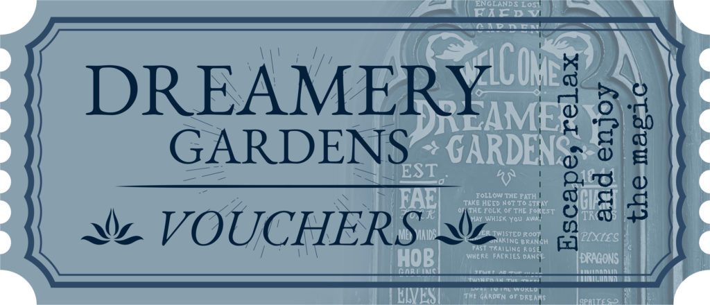 Dreamery Gardens gift voucher featuring an enchanting woodland-inspired design with the iconic Dreamery Gardens welcome sign.